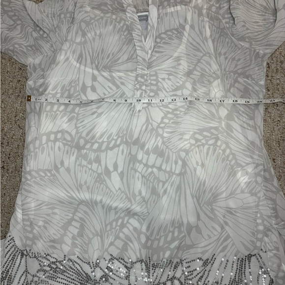 Chicos Blouse Top Women Size 2 12/14 Silver 2pc Blouse Cami Set Sequin Butterfly - Picture 9 of 9
